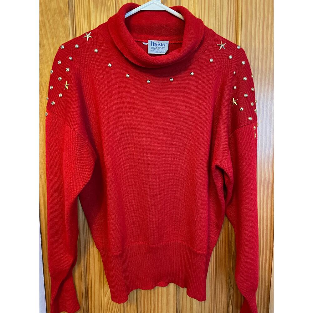 Meister Vintage Red Holiday Sweater with Gold Studs Women’s M